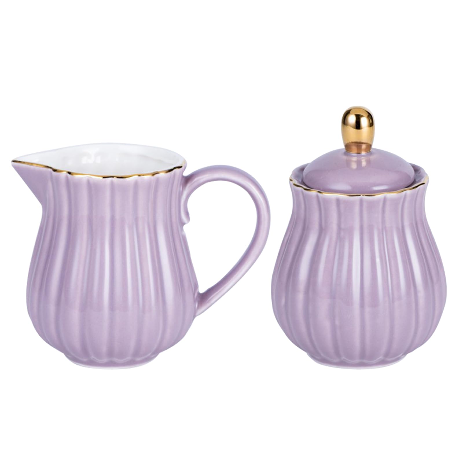 Jarsense Ceramic Sugar and Creamer Set, Sugar Bowl with Lid and Cream Pitcher Milk Jug Sugar Jar Coffee Serving Set with Tray for Home Milk Coffee - Purple