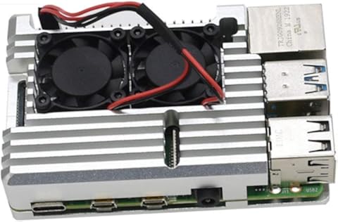 Wivarra para Raspberry Pi 4 4B Caja de Aluminio Cubierta del CNC Cubierta con Disipador de Calor Ventilador Dual para Raspberry Pi 4 Modelo B (Plata)