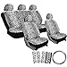 OxGord 17pc Set Leopard Animal Print Auto Seat Covers Set - Front Low Back Buckets - Rear Split Bench - Snow White