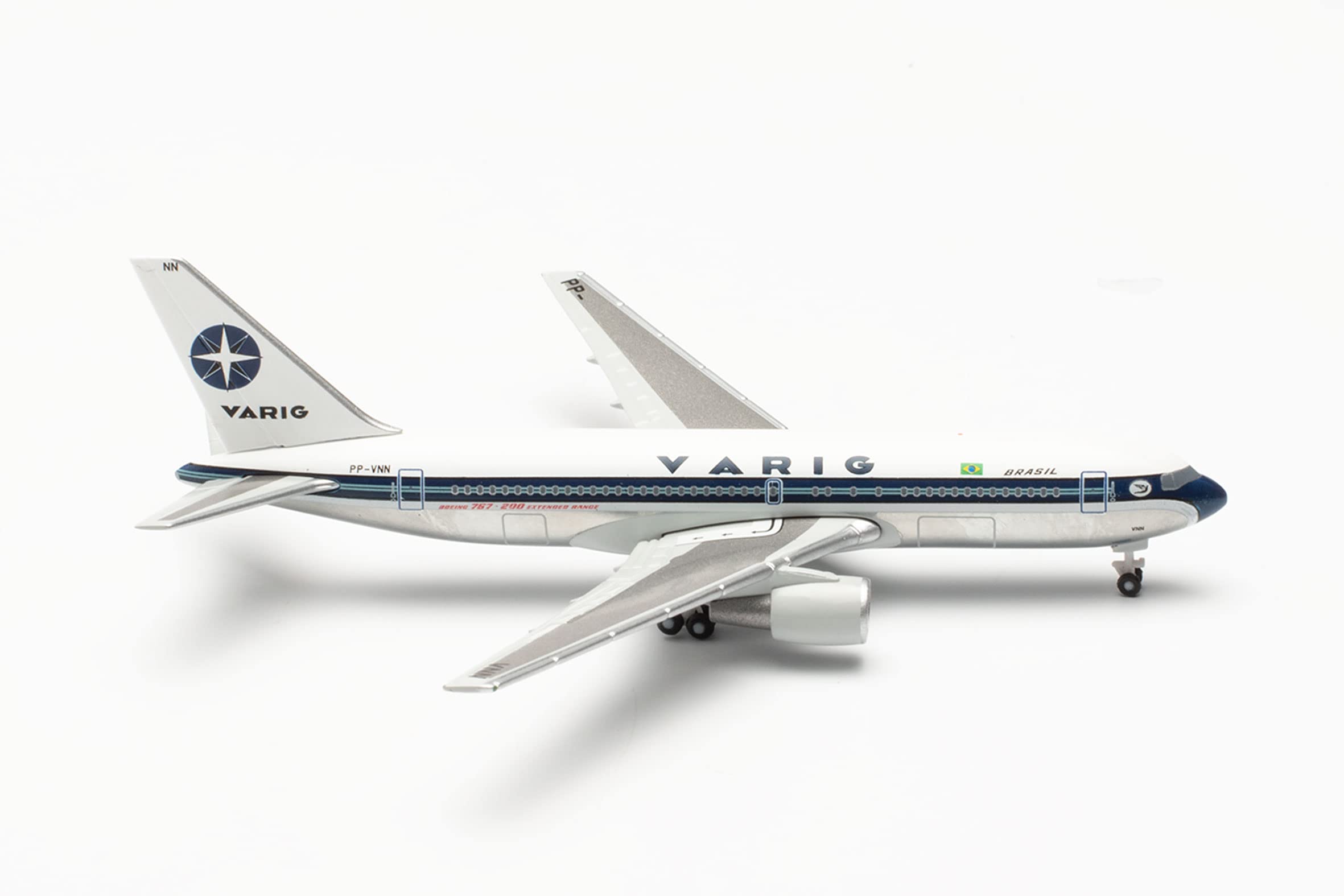herpa Varig Boeing 767-200 Model Plane - PP-VNN, Scale 1:500 - Model Making Aircraft, Aircraft Model for Collectors, Miniature Decoration, Aviator without Metal Base
