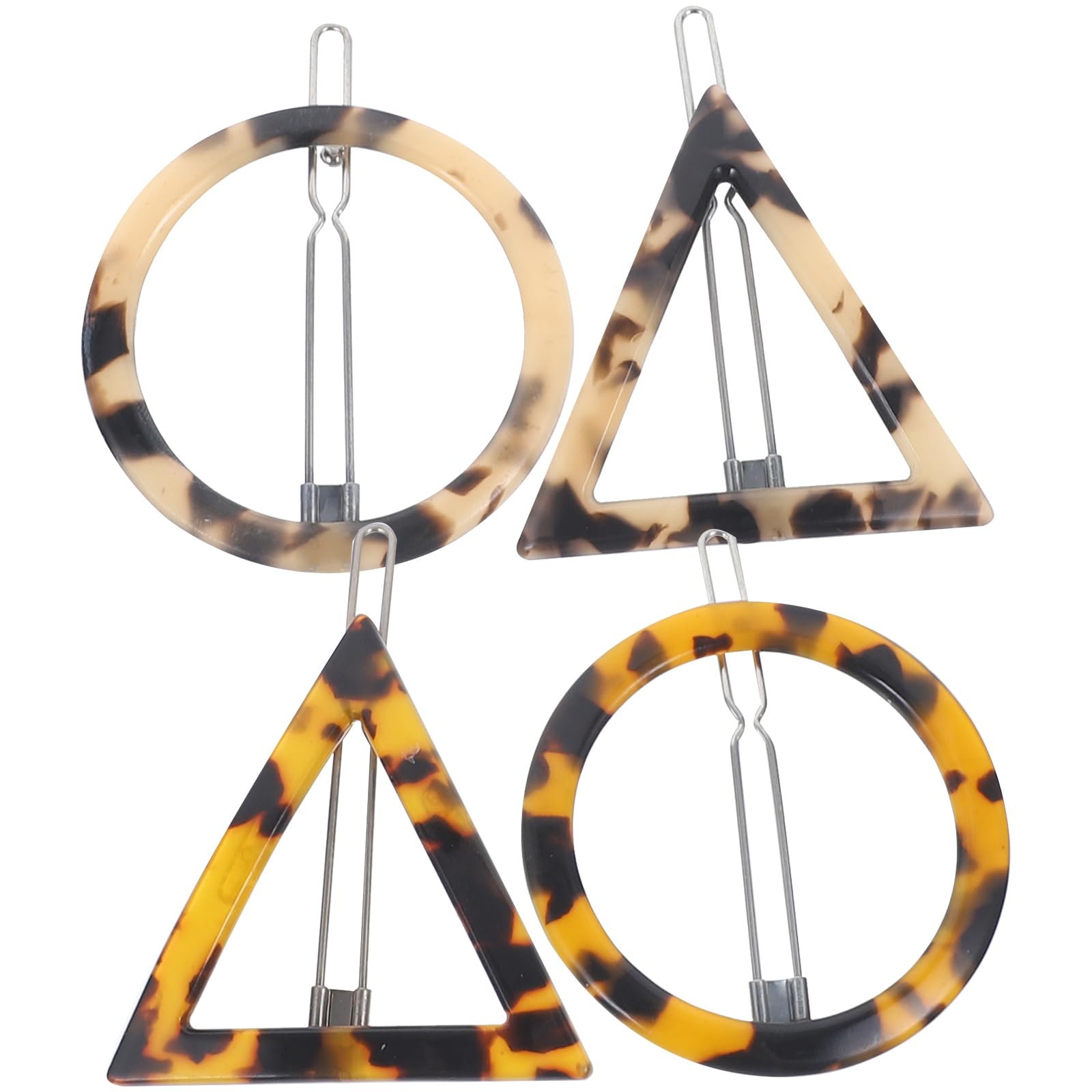 Lurrose 4 Pcs Acrylic Resin Hair Clips, Geometric Hair Pins Triangular Circle Leopard Barrettes for Party Daily
