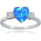 Ice Gems Sterling Silver Created Blue Opal and Heart Ring