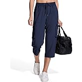 UPGET Women's Cargo Capris Pants,Quick Dry Stretch Hiking Pant with 6 Pockets for Travel Casual Outdoor Walking Camping