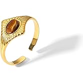 Acaprtg Tigers Eye Ring, 18k Gold Plated Stainless Steel Vintage Boho Adjustable Ring, Witchy Unique Jewelry for Women