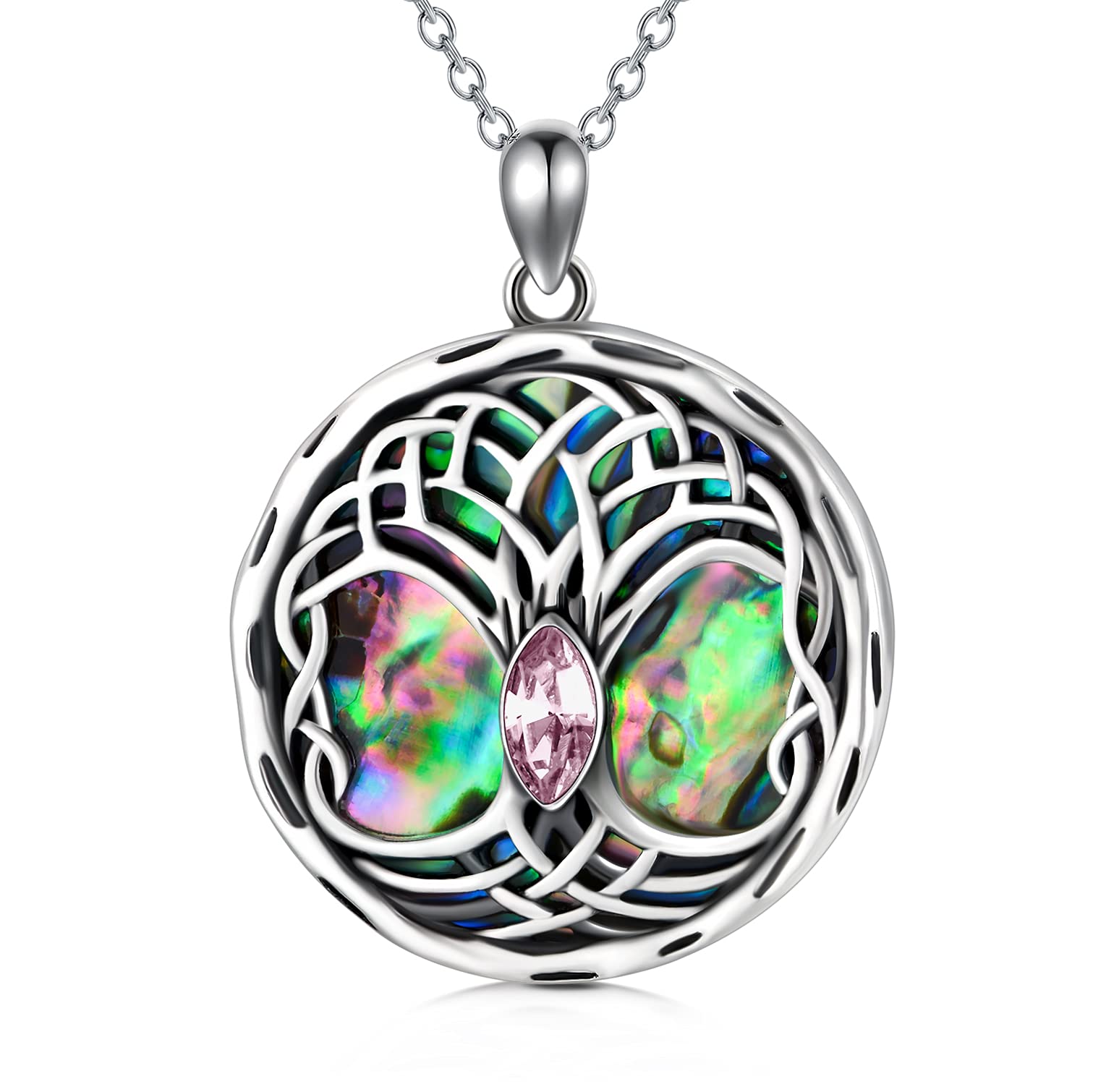 AOBOCO Celtic Tree of Life Necklace Sterling Silver Family Tree Pendant Necklace, Birthday Jewellery Gifts for Women Her (Pink) — image 1