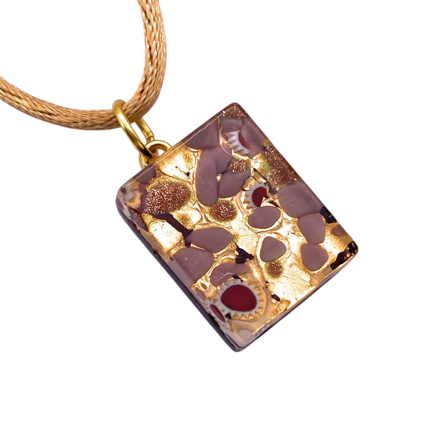 Handmade Murano Glass Pendant, Murano Glass Jewellery from Venice Italy, Millefiori Flower Pieces on Gold Leaf, Dainty 2cm x 1.5cm (Pixie)