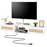 IBUYKE Modern Rattan Floating TV Stand with Doors,Wall Mounted TV Shelf for TVs up to 55 Inches,Media Console Entertainment Center for Under TV Storage Cabinet for Living Room Bedroom,White UWST012W