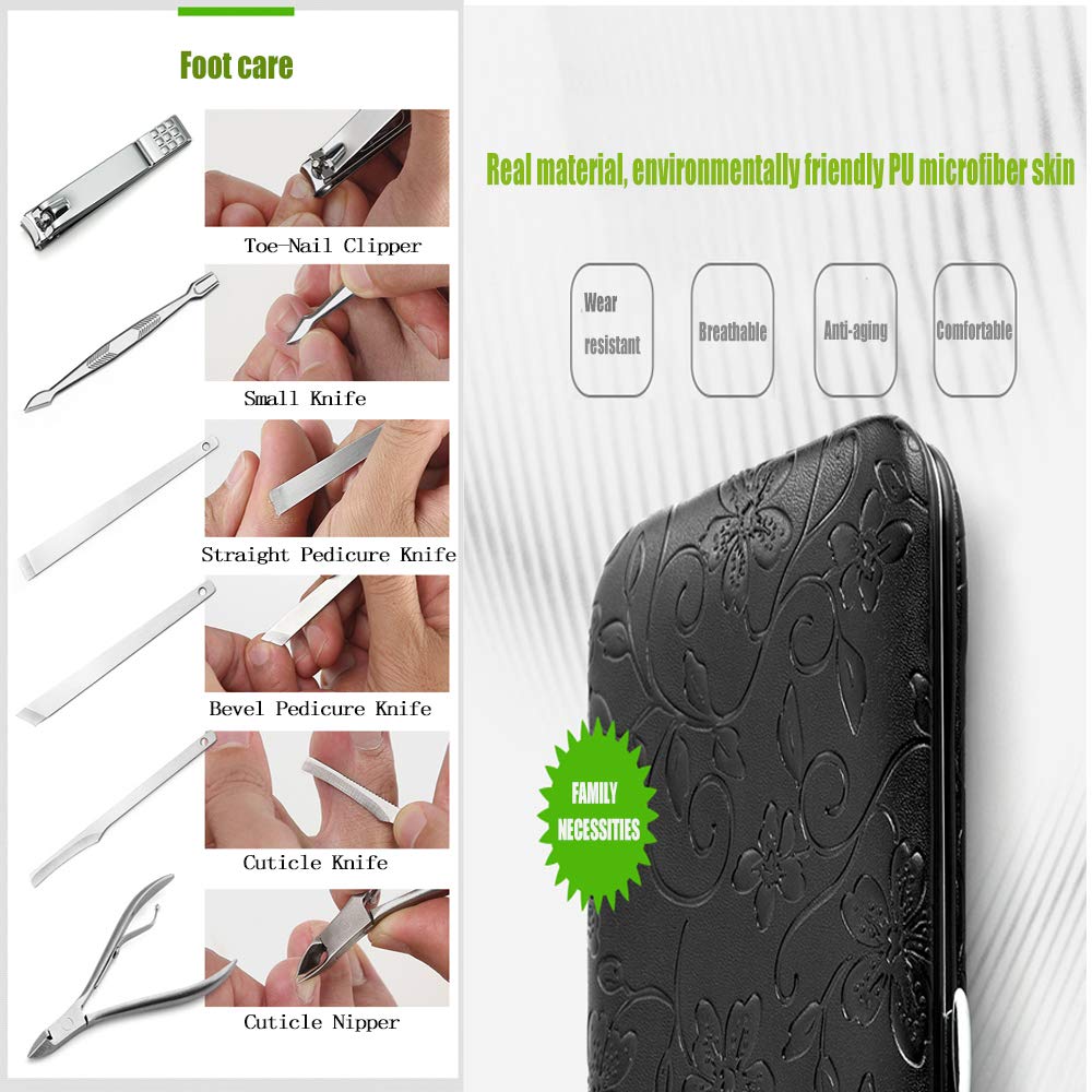 Manicure Set - Stainless Steel Nail Clippers Set, 16-in-1 Professional Nail care Kit for Man and Woman, Travel & Grooming Tool Kit Set