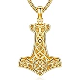 AUDINCEED Thors Hammer Necklace/Viking Tree of Life/Valknut/Vegvisir/Triskelion/Sword/Spear Point Arrowhead/Urn Necklace for Ashes/Compass Necklace 925 Sterling Silver Amulet Jewelry for Men Women
