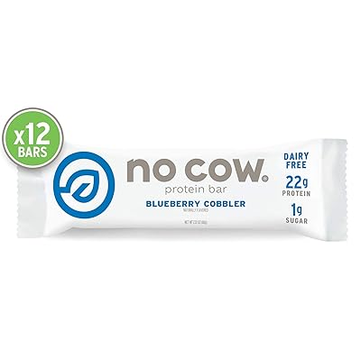 No Cow Protein bar, Blueberry Cobbler, 22g Plant Based Protein, Keto Friendly, Low Sugar, Dairy Free, Gluten Free, Vegan, High Fiber, Non-GMO, 12Count