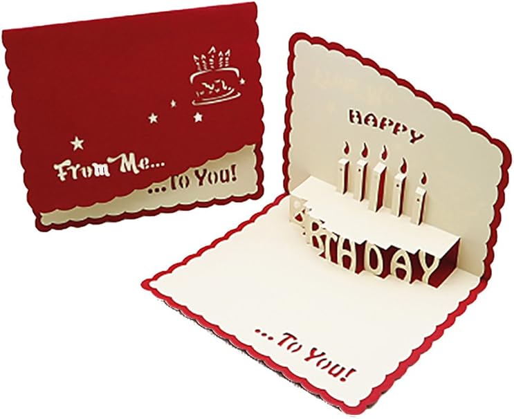 Amazon アイキュウライフ 立体 ポップアップカード グリーティングカード お祝いカード バースデーカード デザイン Happy Birthday バースデーケーキ カラー クリーム 表紙 レッド グリーティングカード 文房具 オフィス用品