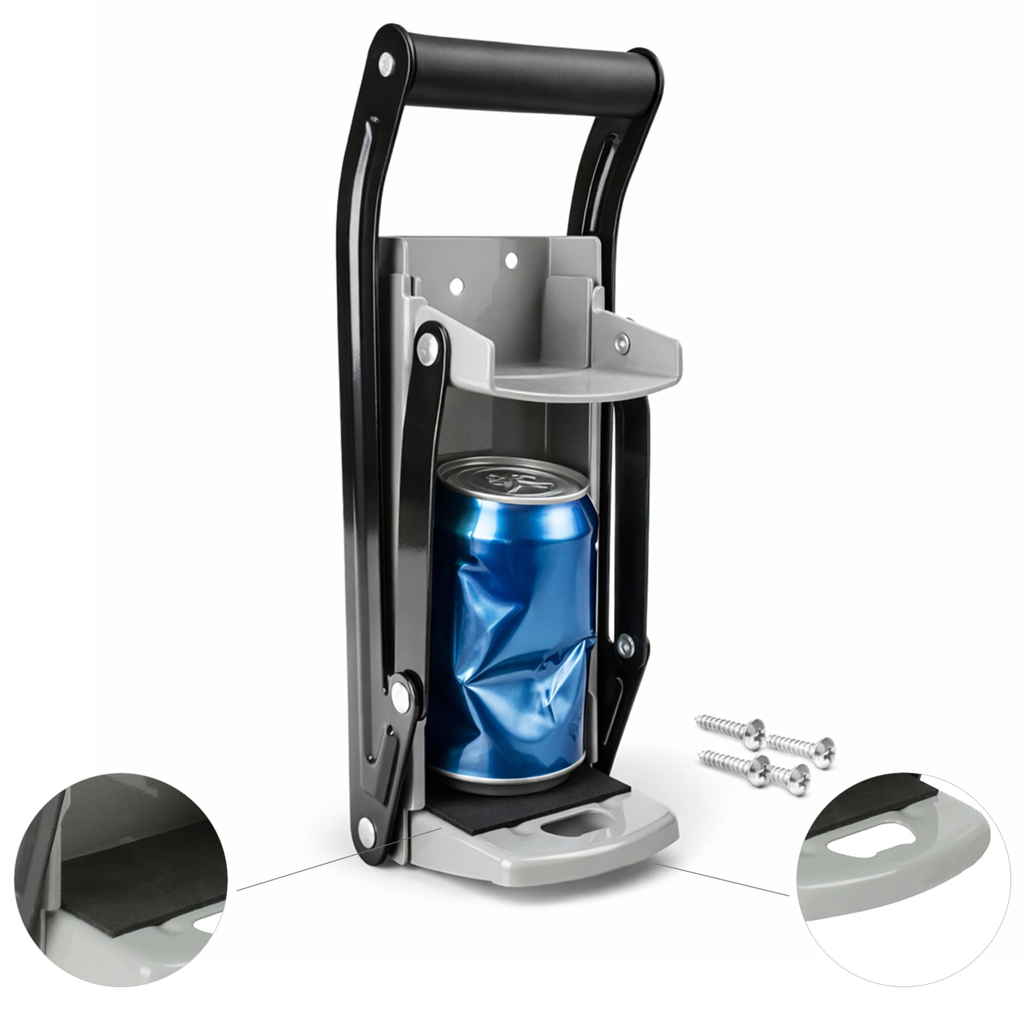 2-in-1 Can Crusher & Bottle Opener Premium Wall Mounted Heavy Duty 16oz / 500ml Aluminium Can Crusher for Kitchen, Garage & Recycling – Soft Grip Foam Handle – Space Saving Tin Can Recycling Tool