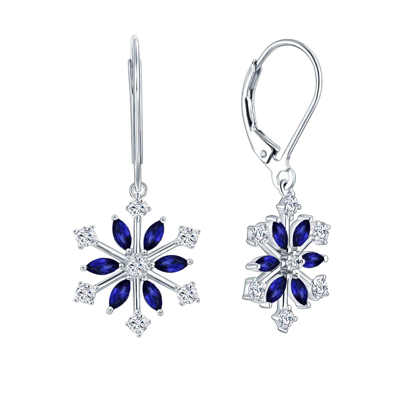 JO WISDOM Snowflake Earrings,925 Sterling Silver 3A Cubic Zirconia September Birthstone Sapphire Color Dangle & Drop Earrings,Jewellery for Women