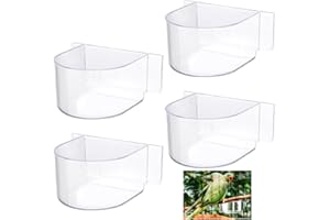 LemonRoad 4 Pcs Bird Cage Feeder Food Water Feeder for Cage Feeding Drinking Bowl Seed Container Dishes Birdcage Tray Replacement Clear Thick Food Trough Box Accessories for Bird Parrot Pigeon Chicken