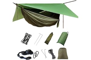 OVYUZHEN Camping Hammock with Rain Fly Tarp and Mosquito Net with Tree Straps Single &Double Portable Hammocks with Rain Cover for Indoor Outdoor Backpacking Hiking Travel Yard Activities Green