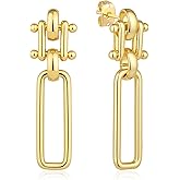 Gold Plated Paperclip Earrings for Women Daily Wear Geometric Dangle Chain Link Earrings for Commute Trendy Fashion Gift Idea