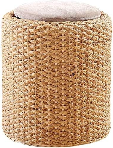 LAZNG Footstool Step Rattan Stools Work Stool Beauty Roller Stool Dressing Bedroom Living Room Retro Stools (Color : Primary Colors Seaweed)
