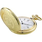Pangda Vintage Pocket Watch Steel Men Watch with Chain for Fathers Day Xmas Present Daily Use