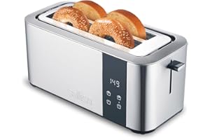 Salton Digital Long Slot Toaster – 4 Slice | Extra-Wide Slots for Bagels, Waffles & Artisan Bread | Variable Browning Control