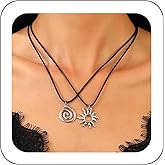 Erimberate Bohemian Spiral Sun Choker Necklace Silver Metal Sun Pendant Necklace Spiral Swirl Wax Rope Necklace Black Leather Cord Chain Necklace Set Jewelry for Women