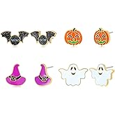 SLOONG Halloween Earrings for Women Dangle, Bat Ghost Witch Pumpkin Earrings Set BOO Skull Stud Earring Halloween Gifts Jewelry Accessories