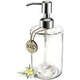 JASAI 16OZ Cylinder Glass Soap Dispenser with Rust Proof Stainless Steel Pump, Refillable Bathroom Soap Dispenser for Hand Soap, Dish Soap, Liquid Soaps and Kitchen (Clear)