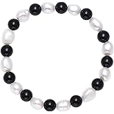 Paialco Mix Match Freshwater Cultured Pearls Bracelet for Women | Black Onyx Beads Stretch Bracelet