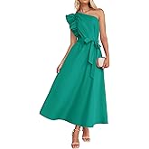 ZESICA Womens 2026 Summer One Shoulder Ruffle Maxi Dress Boho Sleeveless Empire Waist Tie Flowy Beach Party Long Dresses