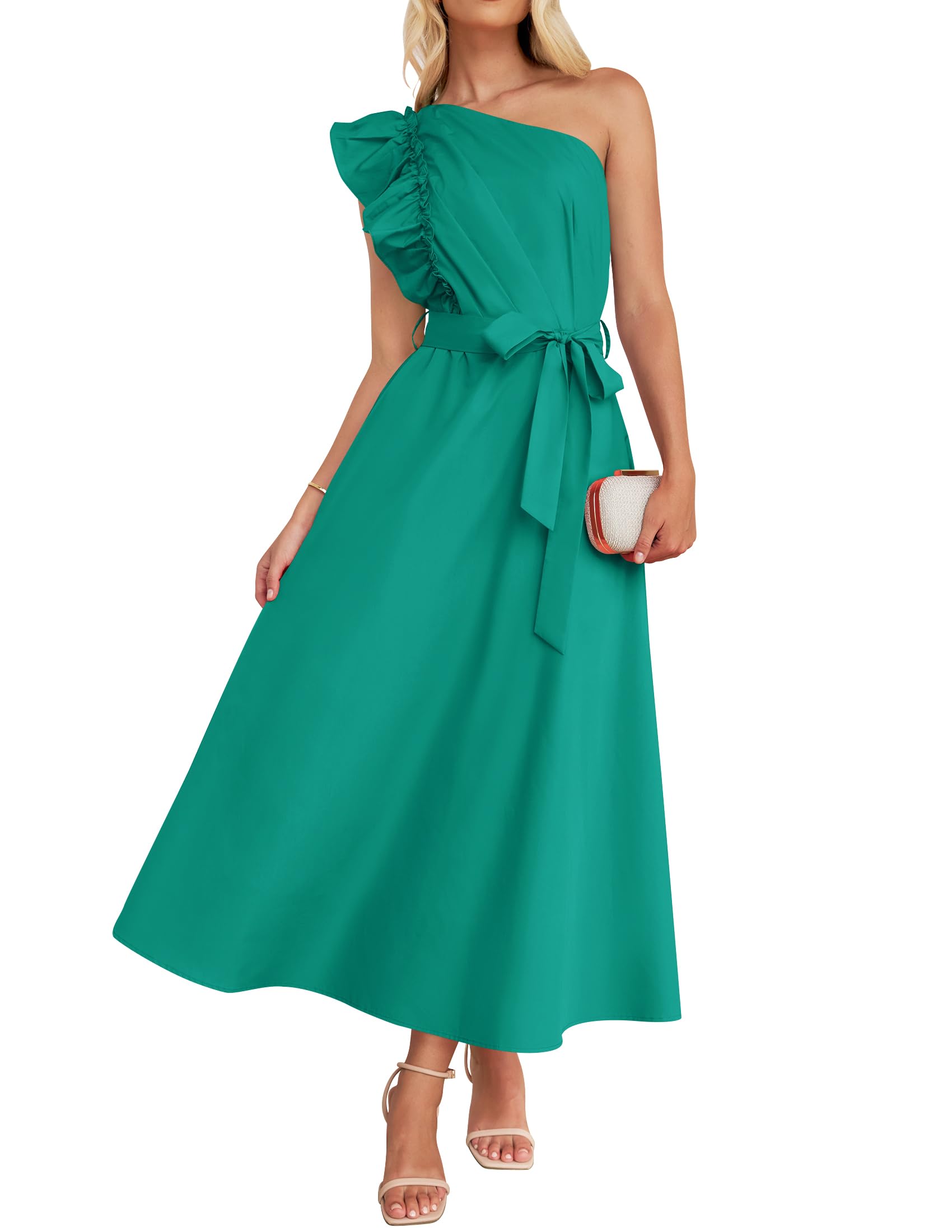 ZESICA Women's 2025 Summer One Shoulder Ruffle