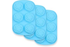 homEdge 6-Cavity Silicone Flowers Shaped Mold, Set of 3PCS Non Stick Silicone Jumbo Rose Mold for Candy Chocolate Jelly, Ice Cube – Roses