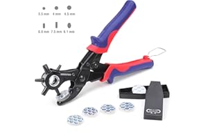 WORKPRO Leather Hole Punch, Belt Hole Puncher with 6 Multi-Hole Sizes, Revolving Heavy Duty Punch Plier for Leather, Belts, C