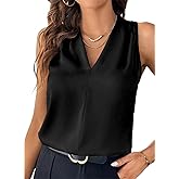 EVALESS Women's Pleated V Neck Sleeveless Tank Top