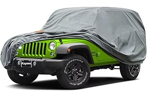 Kayme Heavy Duty Jeep 2dr Car Cover, Custom Fit Jeep Wrangler 2 Door CJ YJ JK JL Waterproof All Weather for Automobiles, Full Car Cover - Sun, Rain & UV Protection