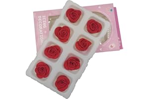 CLONYNIX Edible Valentine's Day 8 pieces Big Red Rose Sprinkles Cake Cupcake Toppers Cookie Icing Decorations Sweet Dessert Sprinkle for Wedding Cake Decorating