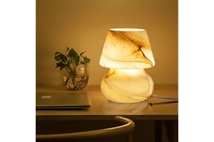 Coosa Mushroom Lamp, Stepless Dimmable Glass Bedside Table Lamp,Desert Swirl Small Nightstand Desk lamp for Home Decor, Study, Living, Bedroom, Gift(Warm Light Bulb Included)