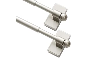 Turquoize 2 Pack Magnetic Curtain Rods for Metal Doors with Adjustable Length,Extends from 16 inch to 28 inch Magnetic Cafe Curtain Rod, Easy Installation for Any Steel Spaces, Nickel, 2 Pack