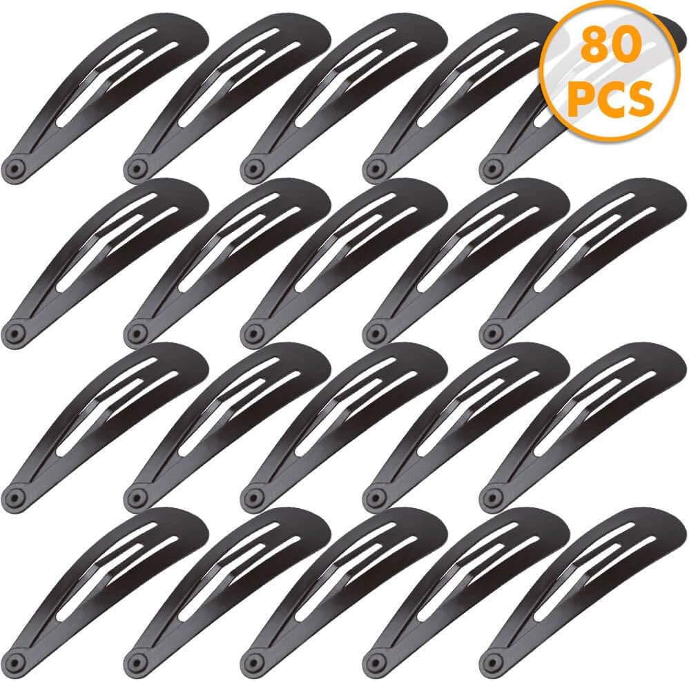Anezus Hair Clips, 80 Pcs Black Hair Barrettes Snap Non-Slip Metal Hair Clips, 1 count (Pack of 80)
