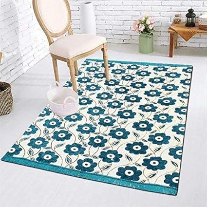SANSEZZ Zeometric Ethnic Velvet Touch Abstract Chenille Carpet (5Feet X 7Feet) Multi