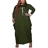 AIIYYQB Women’s Casual Loose Plus Size Maxi Dress Graphic Print Long Sleeve Baggy Long T-Shirt Tunic Dress with Pockets