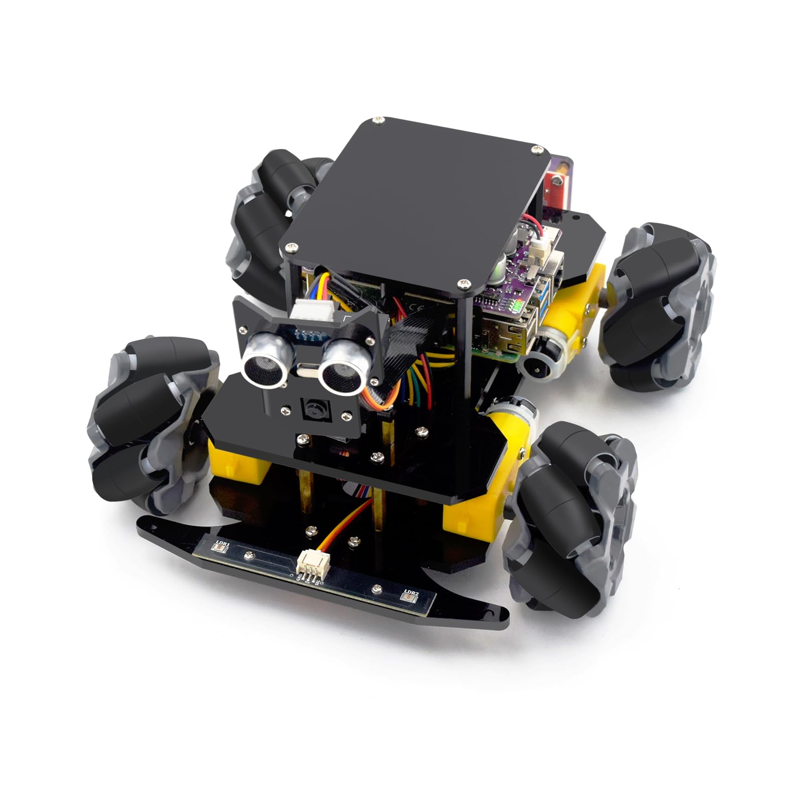 Adeept 4WD Mecanum Wheel Smart Car Kit for Raspberry Pi 5/4B/3B/3B+(Board Not Included), Line Tracking, Light Tracing, Obstacle Avoidance, Servo Motor, OLED Display, LED Dot Matrix Display