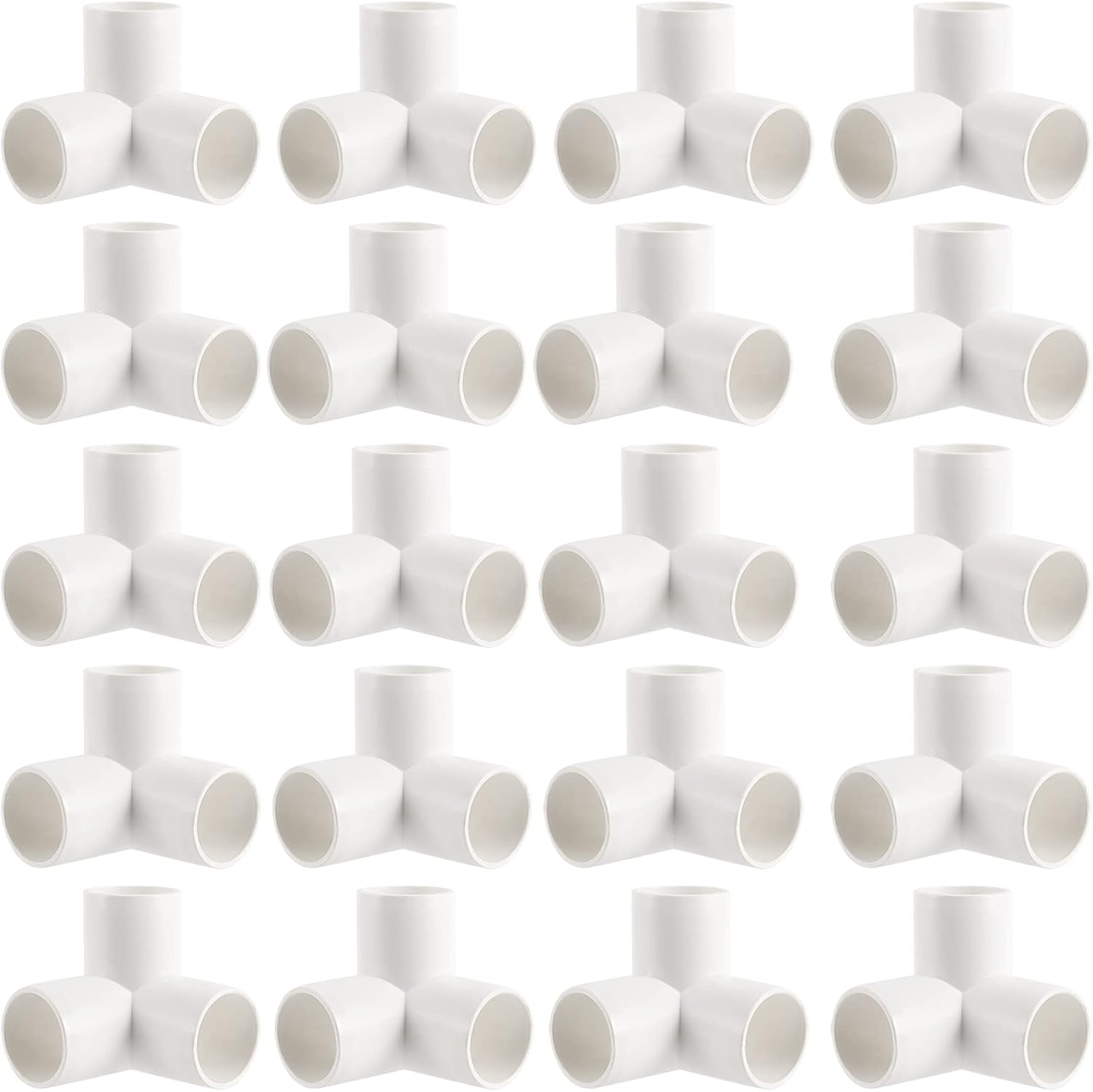 HAKZEON 20 Pack 1 Inch 3 Way PVC Elbow Fitting, SCH40 Furniture Grade PVC Pipe Tees Connector Corner Edge Centre Connection for Tent, Rack, Shed, DIY Furniture, White