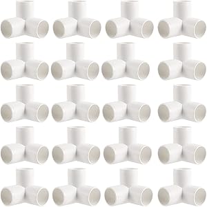 HAKZEON 20 Pack 1 Inch 3 Way PVC Elbow Fitting, SCH40 Furniture Grade PVC Pipe Tees Connector Corner Edge Centre Connection for Tent, Rack, Shed, DIY Furniture, White