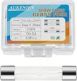 AUKENIEN 0.5A 250V Slow Blow Glass Fuse 6x30mm Pack of 10 view 1