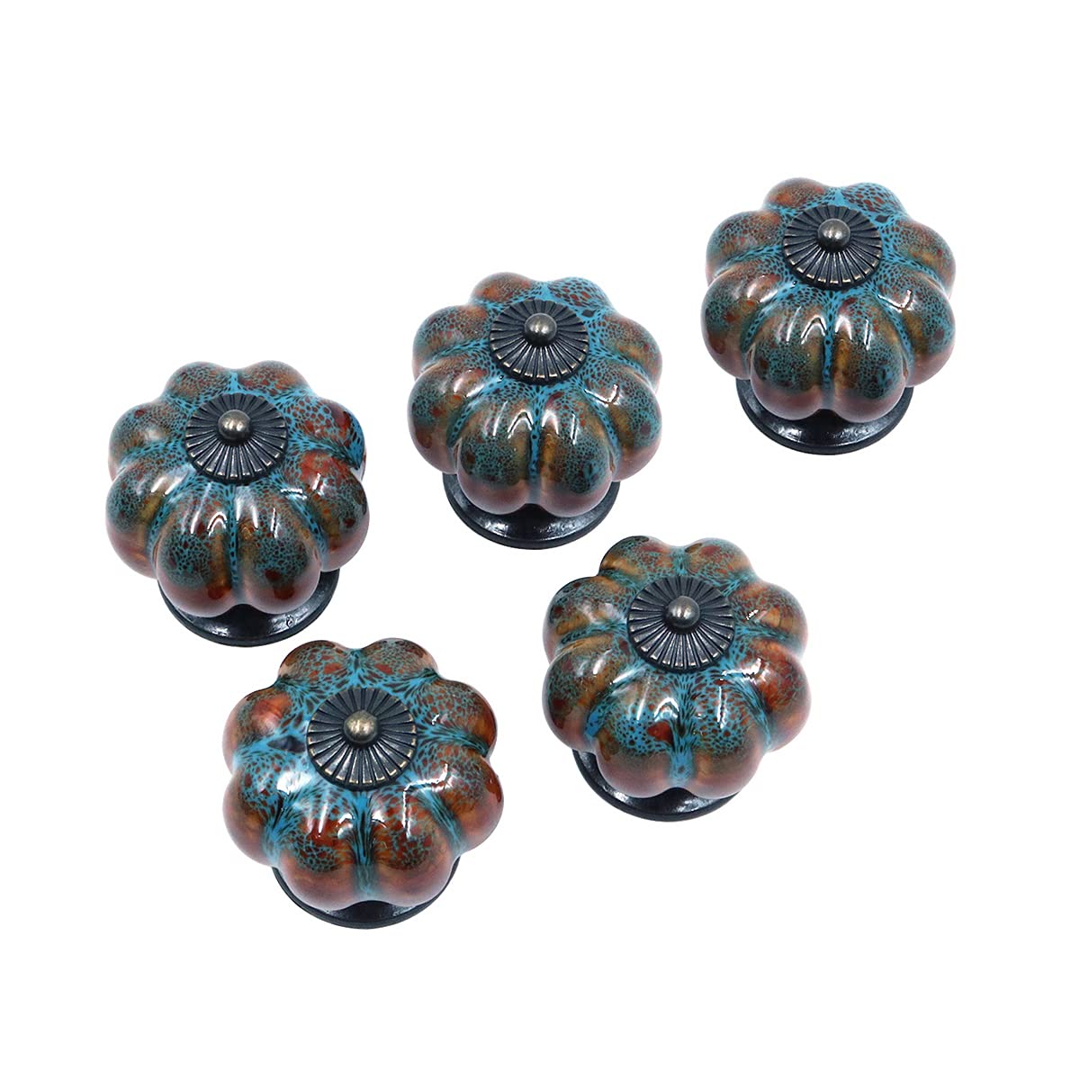 Shiwaki 5Pcs Retro Blue Ceramic & Zinc Alloy Cabinet Knobs (1.50" x 1.10" x 1.57")