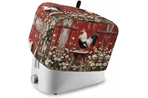 Gavrelixora Red Rooster Farmhouse Toaster Cover 2 Slice, Farm Animals Kitchen Appliance Covers with Pocket & Loop, Spring Floral Rustic Polyester Bread Machine Covers Dust & Fingerprint Protection