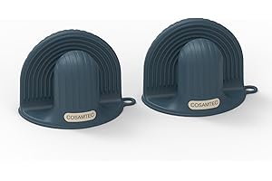 Cosamtec Silicone Oven Mitts Heat Resistant Mini Oven Gloves and Pot Holders Set for Kitchen Non Slip Waterproof Pinch Grips for Cooking and Baking Set of 2