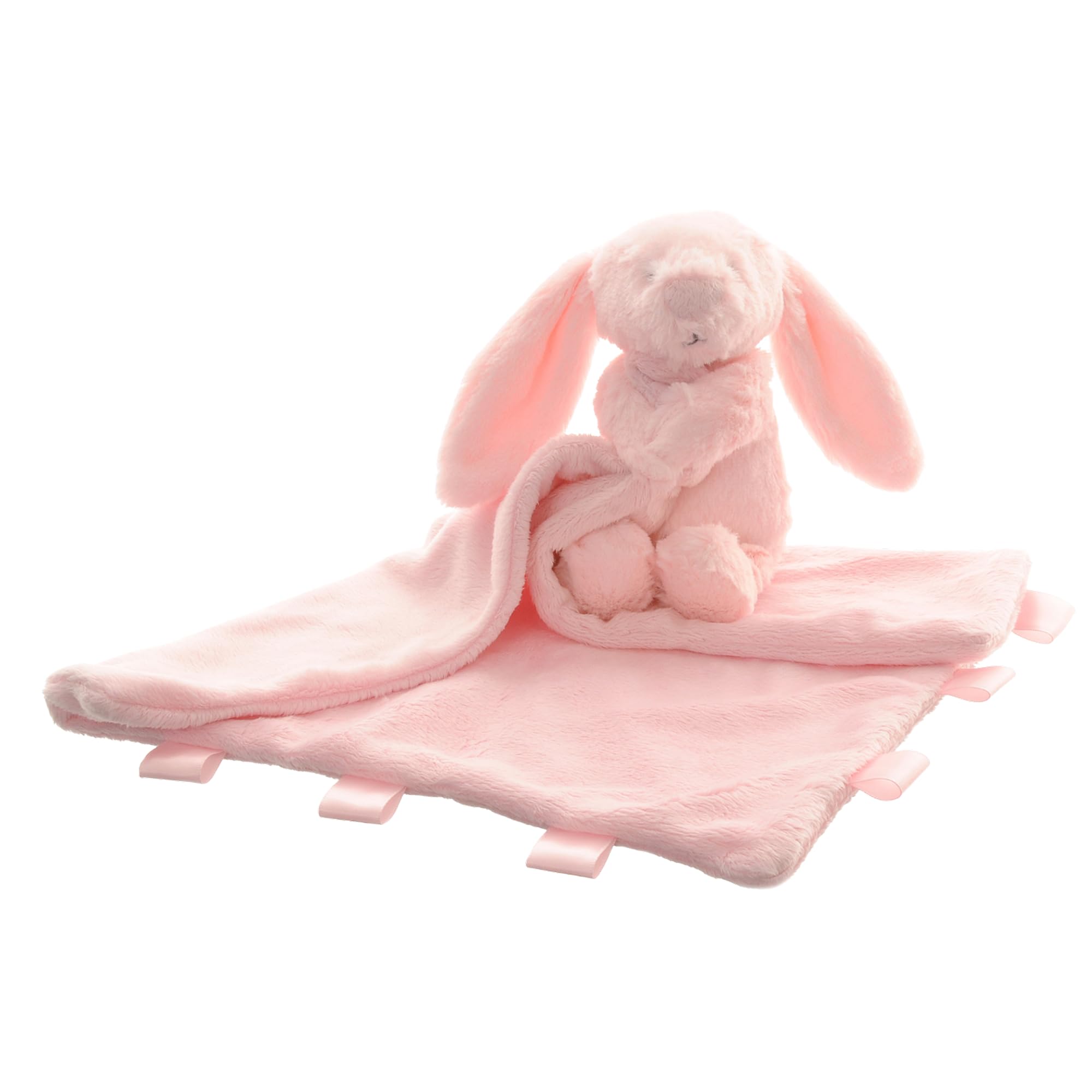 Ziggle Baby Comforter for Newborns | Soft Pink Bunny Blanket Baby Toy | Newborn Essentials and Teddy Blanket Gift | New Baby Boy or Girl Gift Idea | Eco Friendly | 30x30cm