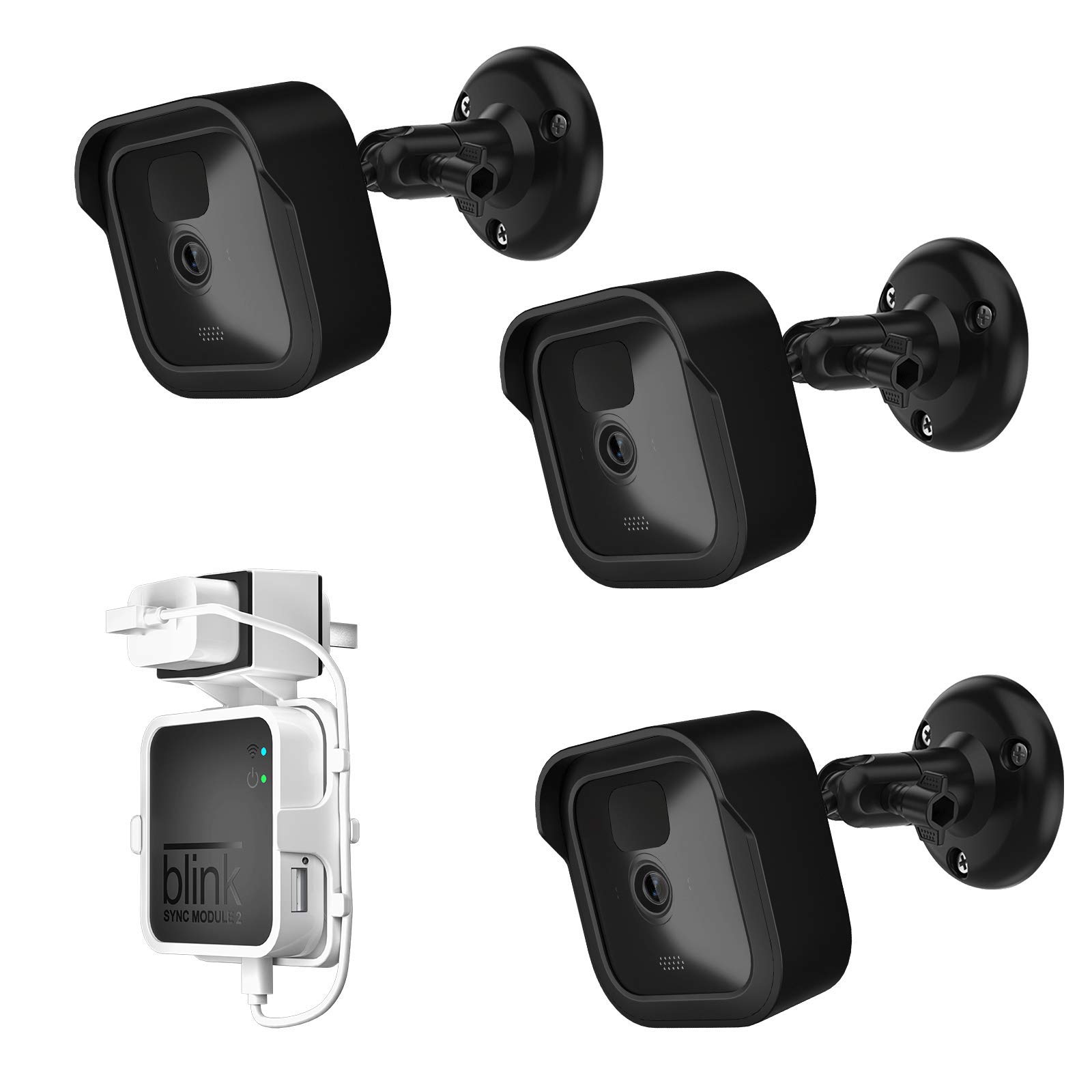 TIUIHU Blink Outdoor Camera Mount, Weatherproof Protective Cover and Adjustable Bracket with Blink Sync Module 2 Socket Mount for Blink Camera System (Black, Pack of 3)