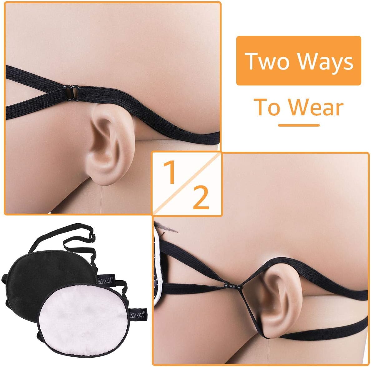 eZAKKA 2 Pieces Eye Patches for Adults Silk Eye Patch Elastic Eyepatche for Lazy Eye Amblyopia Strabismus Black and Pink - Image 5