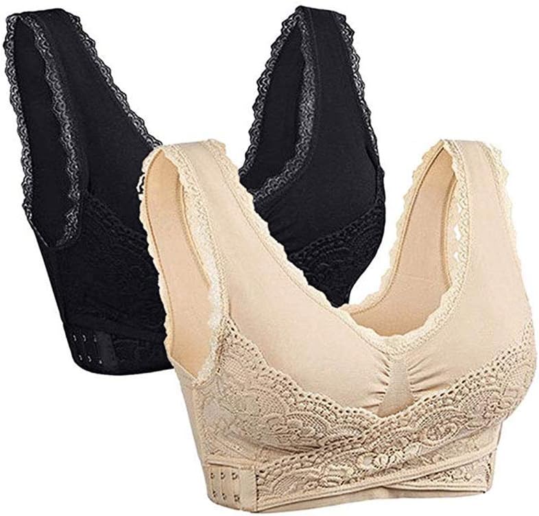 iCJJL Women's Adjustable Sports Bra - Full Support Wirefree Lace Trim Comfy Racerback Workout Bra